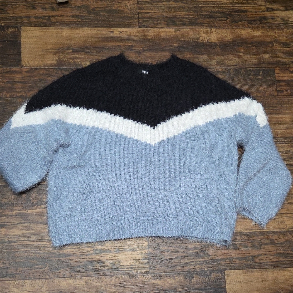 a.n.a Black, White, and Blue Crew Neck Sweater